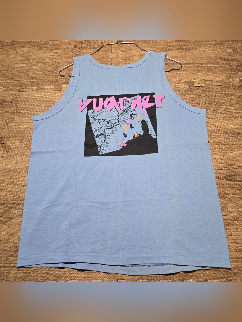 Vintage 80s 90s Vuarnet France Graphic Tank Top Light Blue Neon Single Stitch L